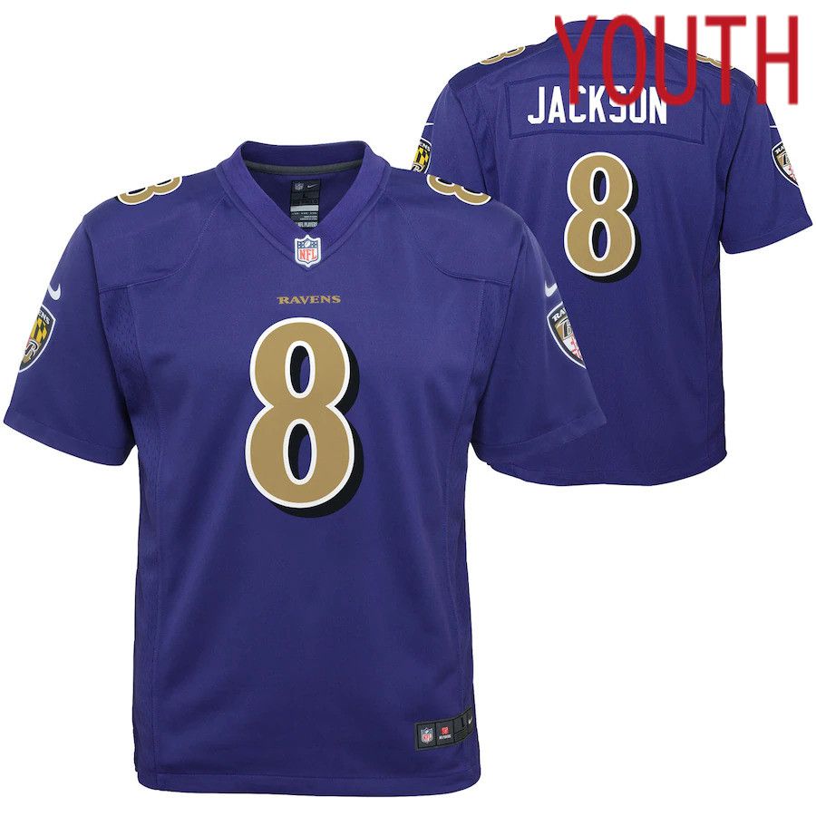 Youth Baltimore Ravens 8 Lamar Jackson Nike Purple Color Rush Player Game NFL Jersey